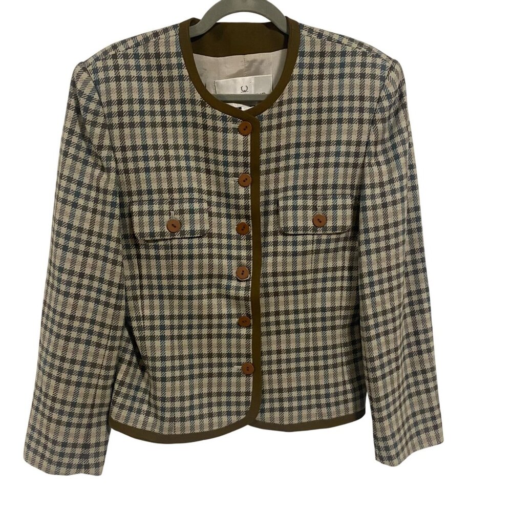 Alfred Sung 100%‎ Wool Plaid Checkered Vintage Blazer Size 8
